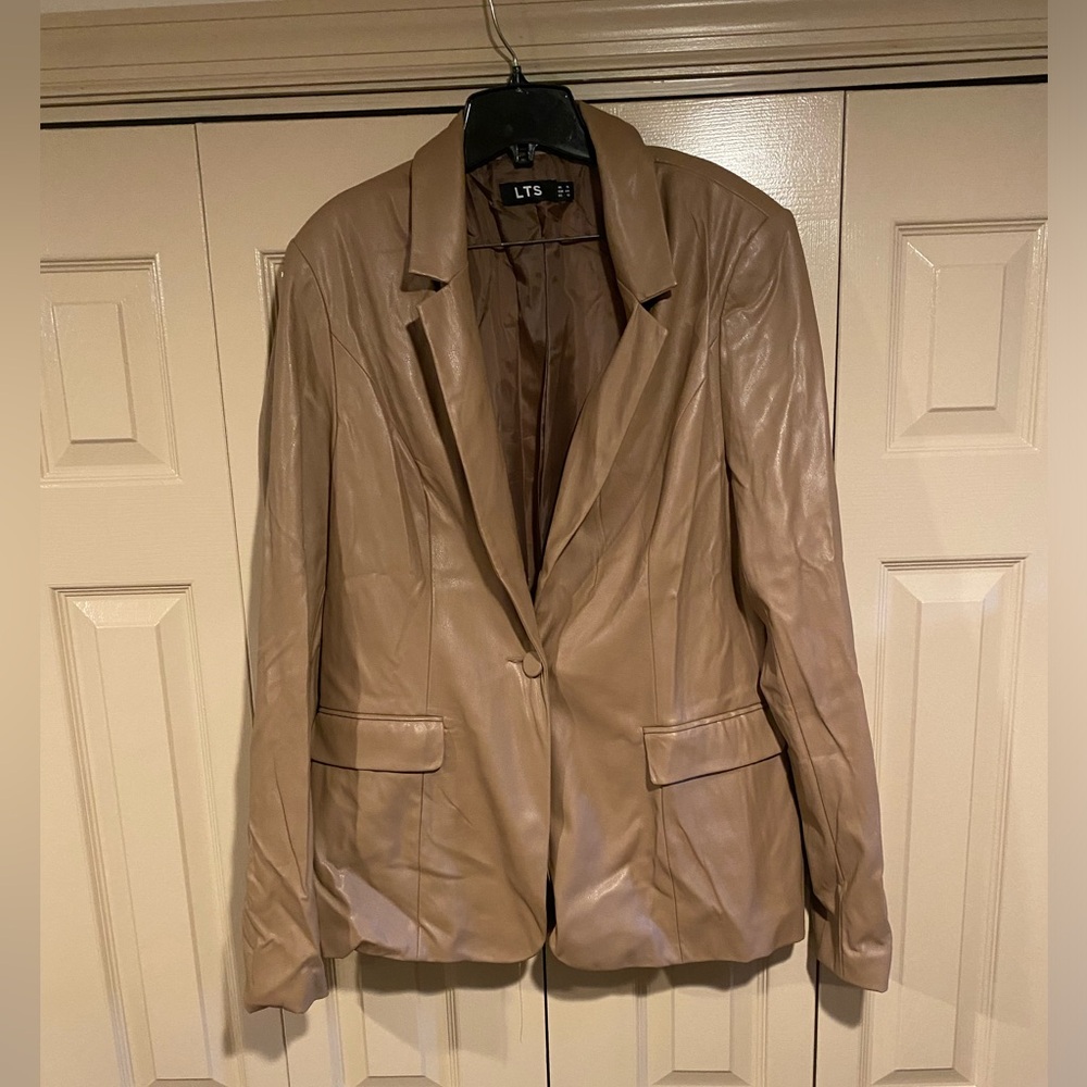 LTS Women's Faux Leather Tan Blazer